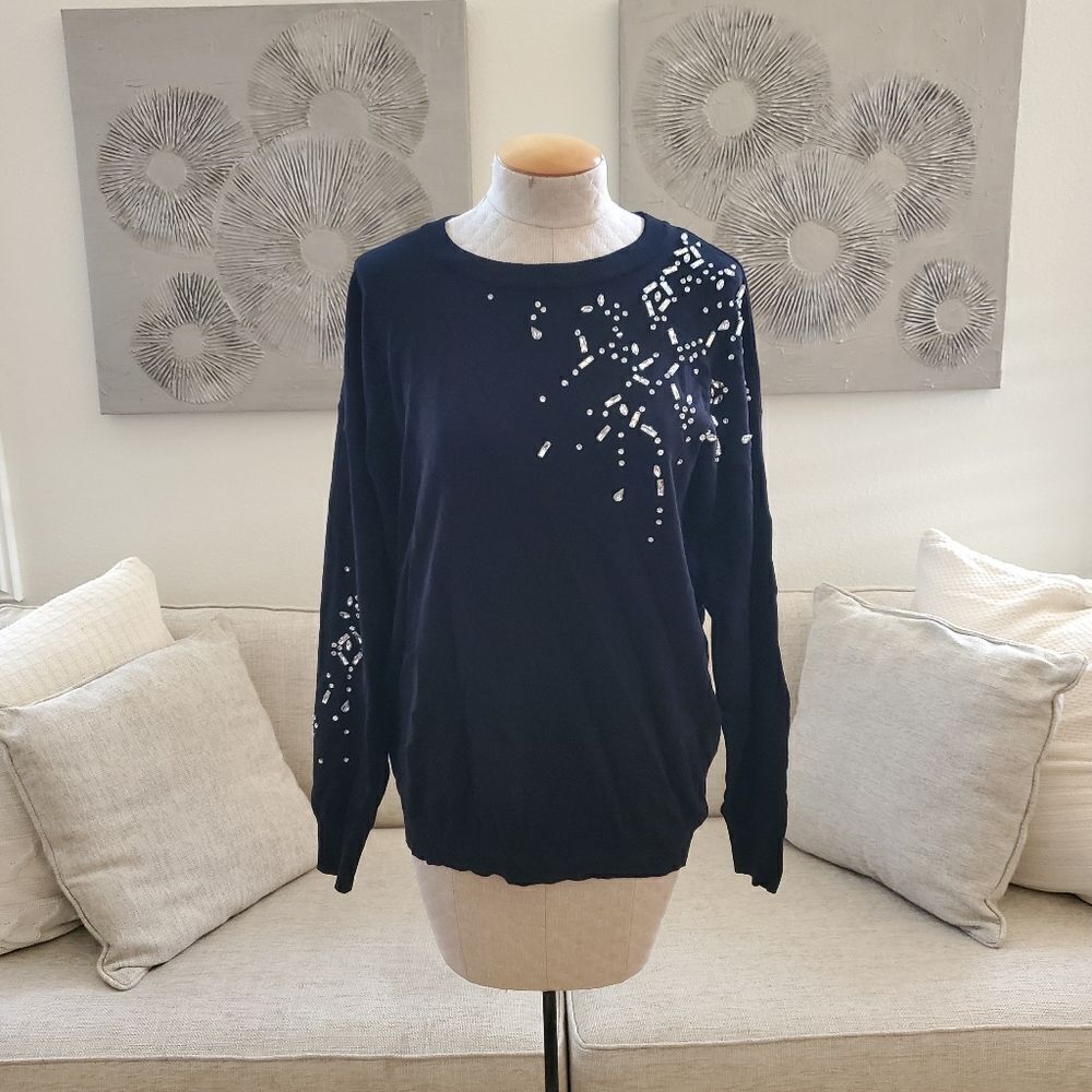✨ CITY CHIC ✨ Rhinestone Embellished Pullover Sweater - [Size 16 in Black]